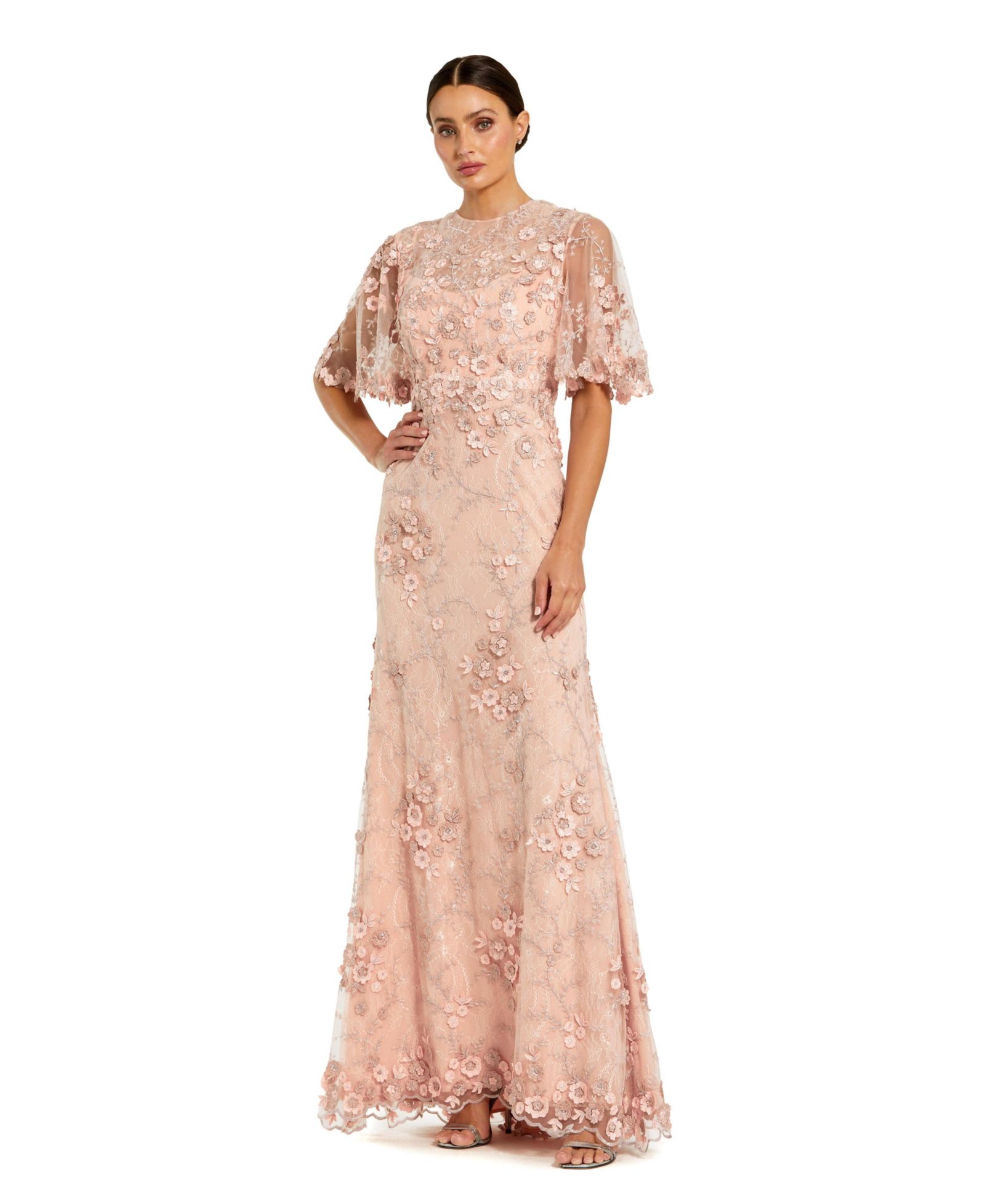 Платье Mac Duggal Petite Flutter Sleeve Floral Embroidered Net