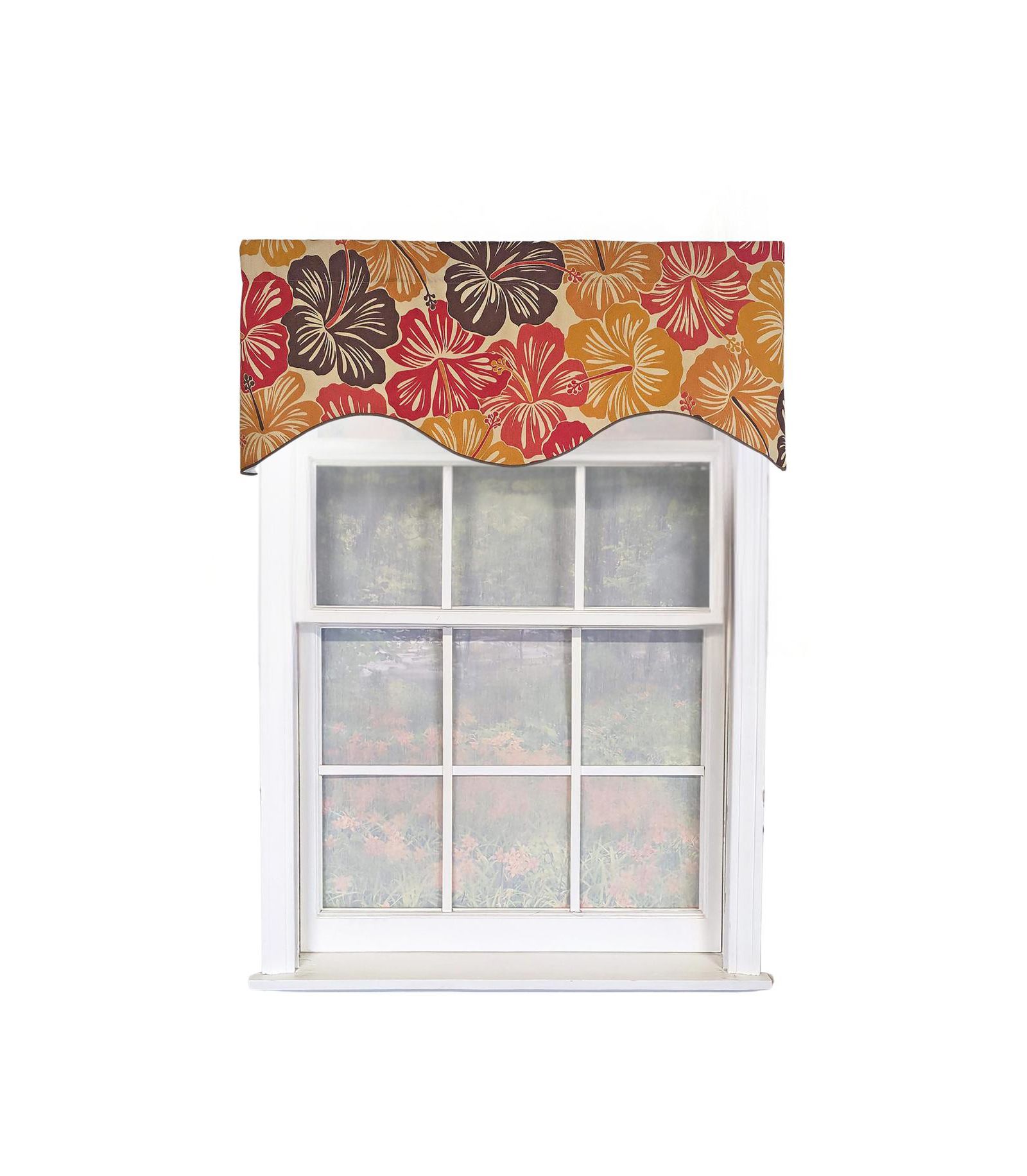 RLF Home Wild Hibiscus Cornice 100% Cotton Rod Pocket Lined  Window Valance 50" x 17" Multi