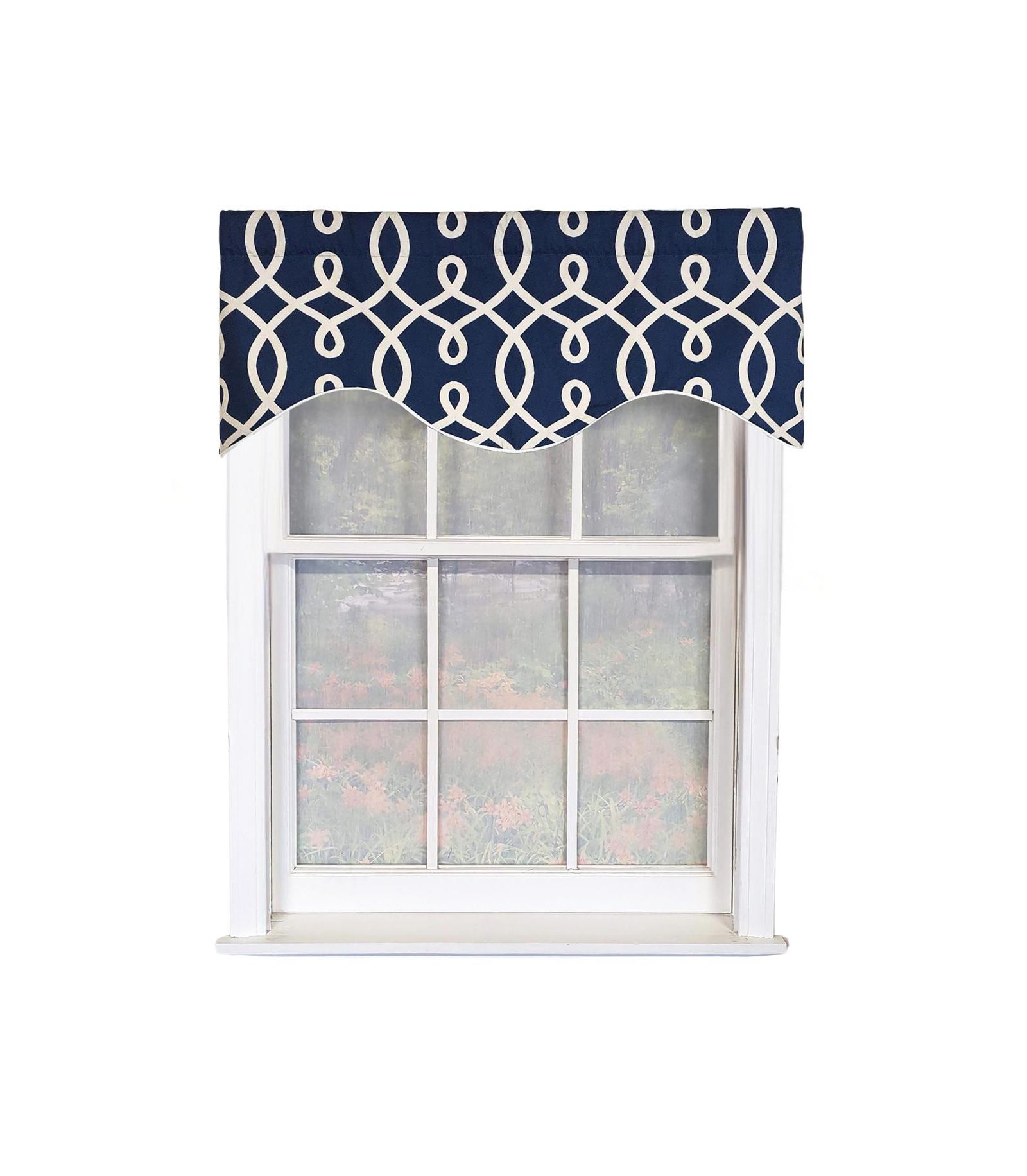 RLF Home Oblique Cornice 100% Cotton Rod Pocket Lined  Window Valance 50" x 17" Navy