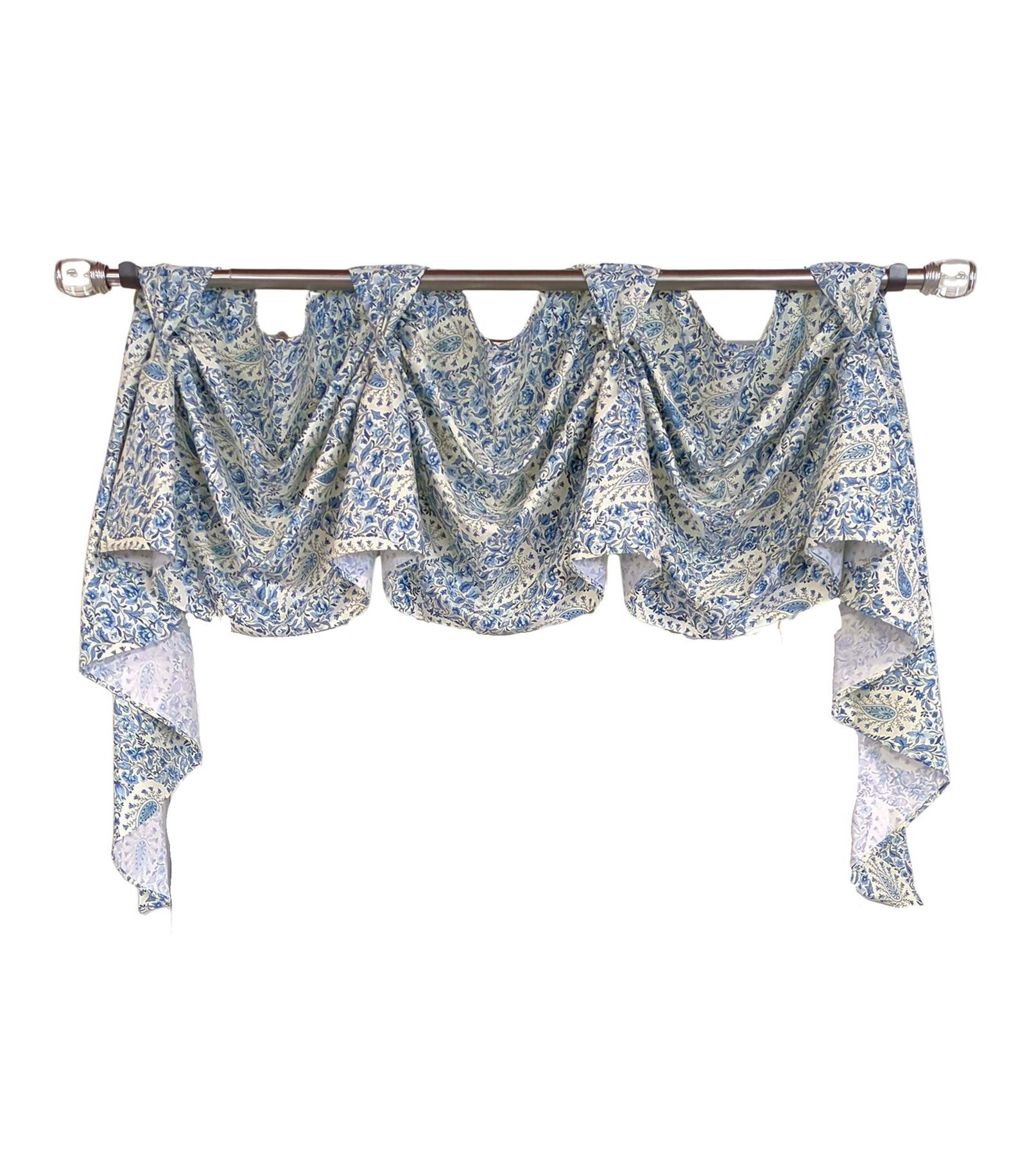 RLF Home Paisley Verveine 3-S Victory 100% Cotton Tab Top Swag Window Curtain 54" x 25" Blue