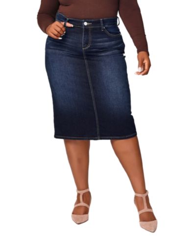 SLINK Jeans Women's Denim Midi Skirt in 28"length with side vents - Emma