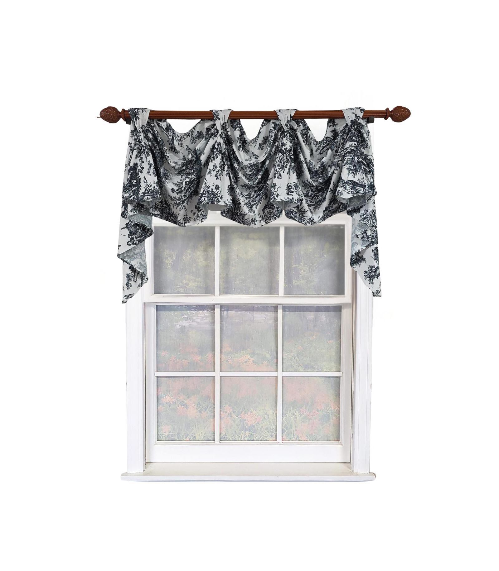 RLF Home Baroque 3-S Victory 100% Cotton Tab Top Swag Window Curtain 54" x 25" Black