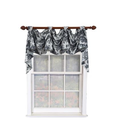 RLF Home Baroque 3-S Victory 100% Cotton Tab Top Swag Window Curtain 54" x 25" Black