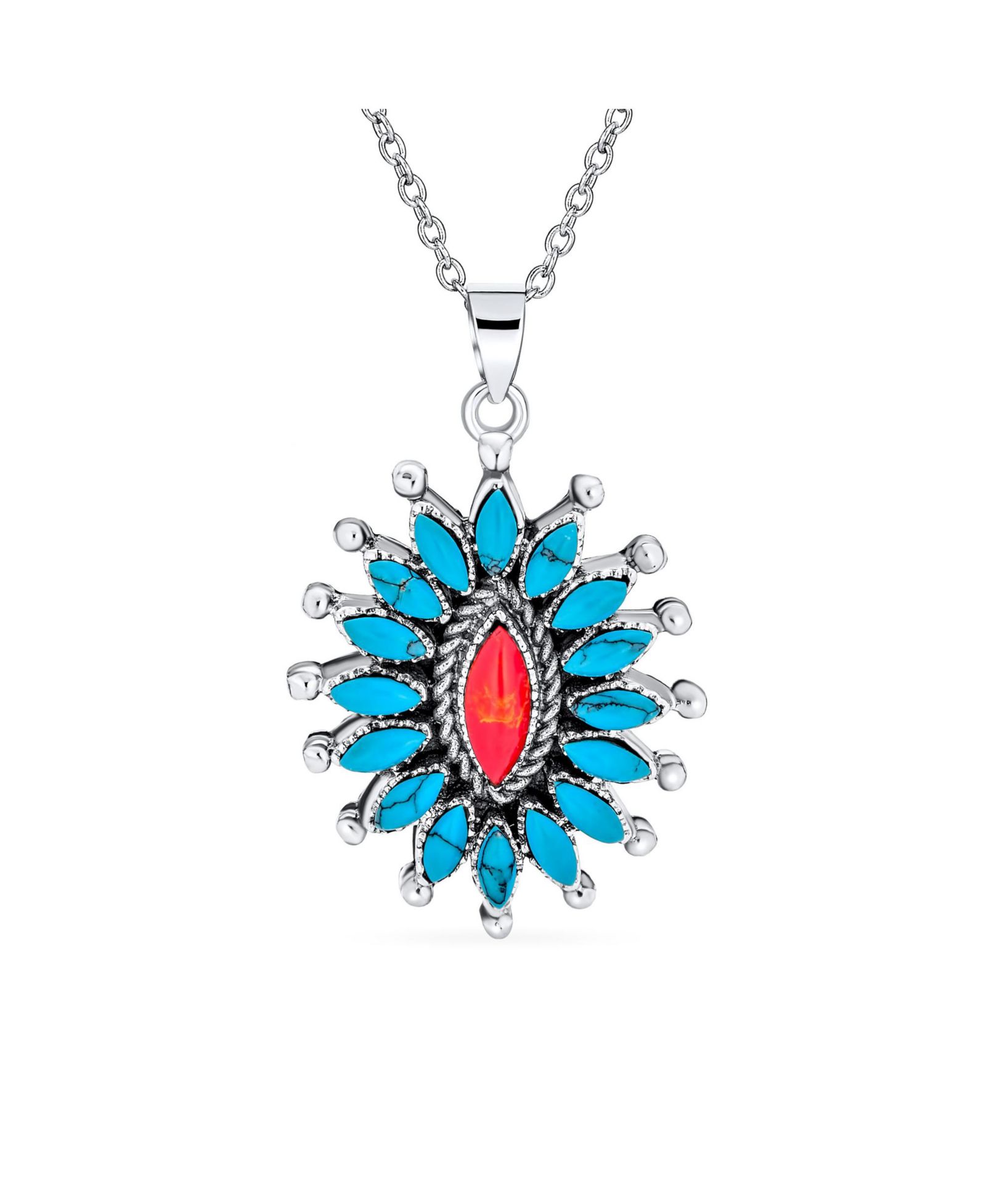 Bling Jewelry Подвеска-ожерелье с натуральным бирюзовым цветком, .925 Sterling Silver