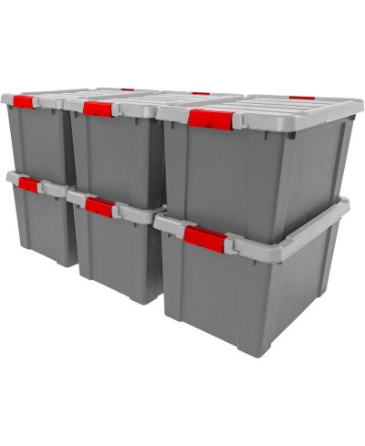 IRIS 19 Gallon Lockable Storage Totes with Lids, 6 Pack - Heavy Duty Durable Stackable Containers, Large Garage Organizing Bins Moving Tubs