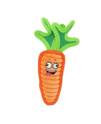 Tuffy Funny Food Jr Carrot, Durable Plush Squeaky Dog Toy