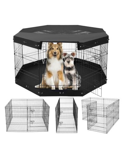 COZITO Dog Playpen, 8-Panel 30"H x 24"W Foldable Metal Exercise Pen w/ Door, Top Cover & Bottom Pad, Indoor/Outdoor Pet Fence