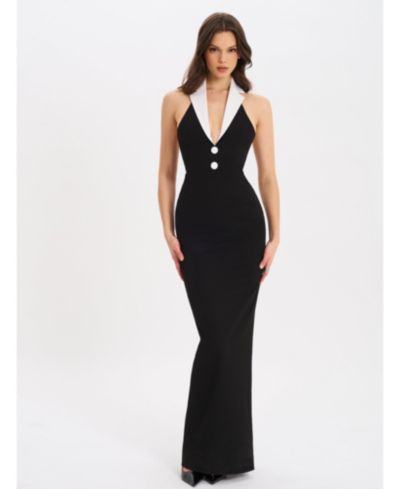 Miss Circle Women's Raelyn Black and White Business Casual Maxi Dress
