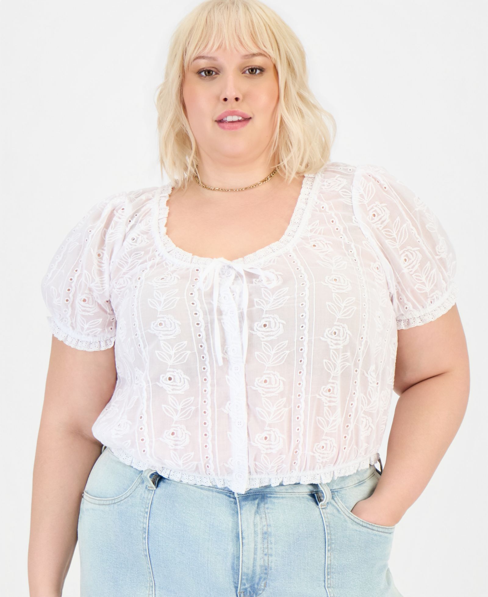 Женская блузка And Now This Plus Size Cotton Embroidered Cropped