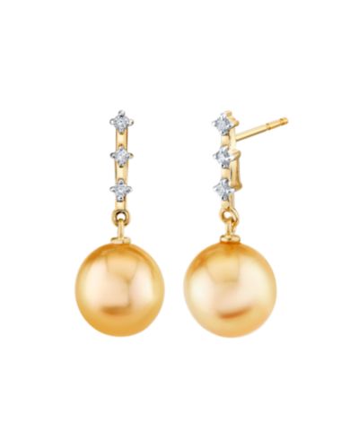 Серьги Macy's Cultured South Sea Pearl & Diamond в 10k Yellow Gold