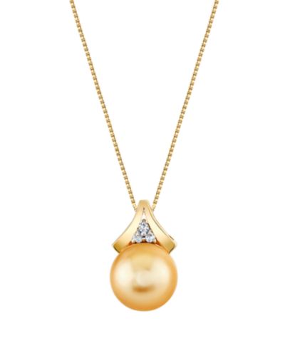 Macy's Cultured Golden South Sea Pearl (10mm) & Diamond Accent Pendant Necklace in 10k Yellow Gold