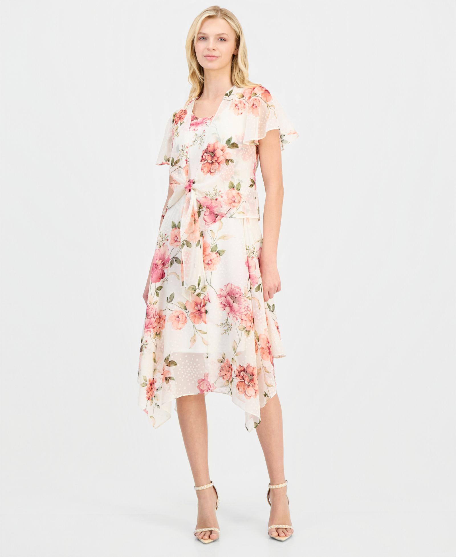 Платье-жакет Robbie Bee Women's Handkerchief-Hem Chiffon-Jacket