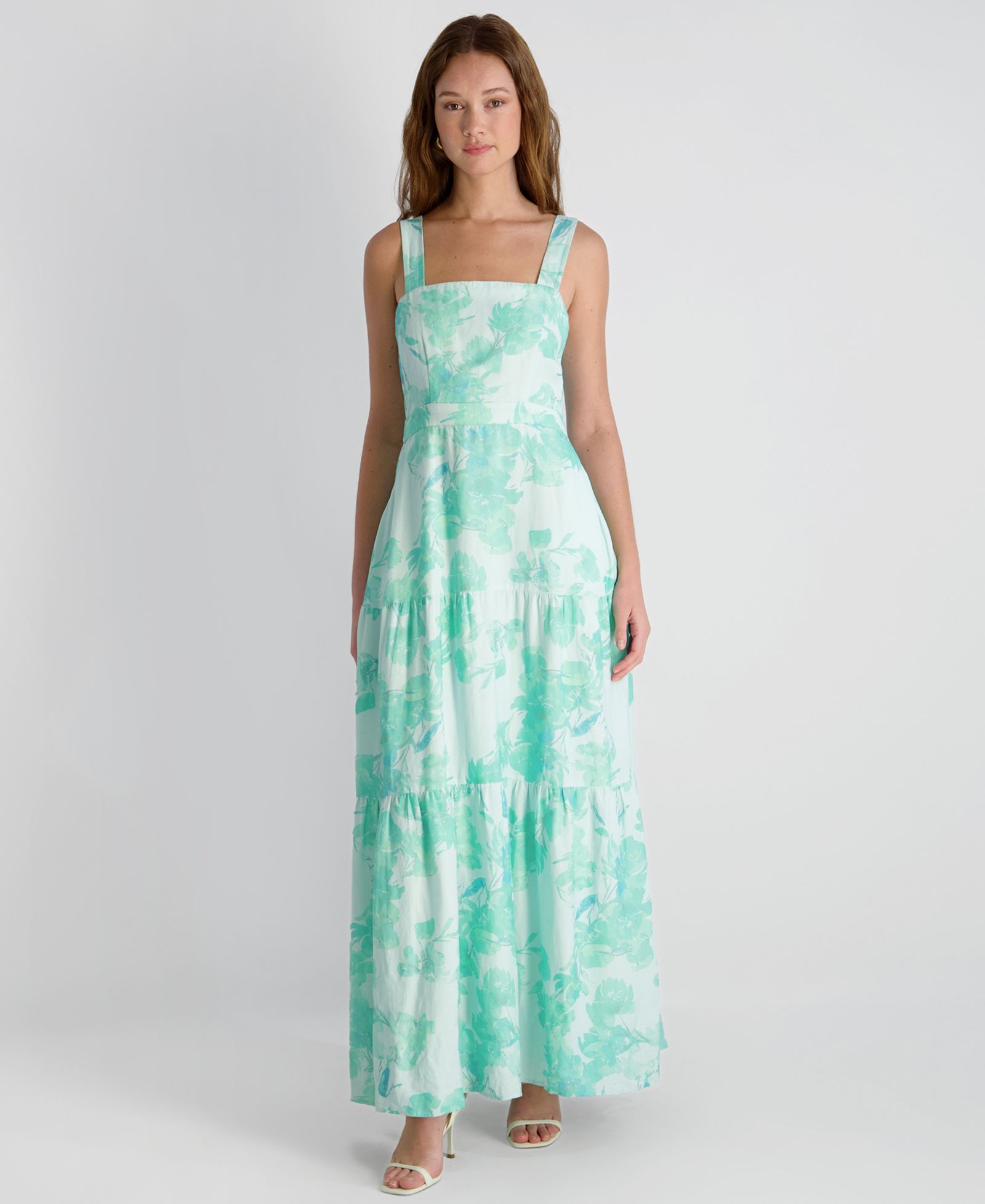 French Connection Women's Cooper Linen Sophie Fleur Square Neck Maxi Dress