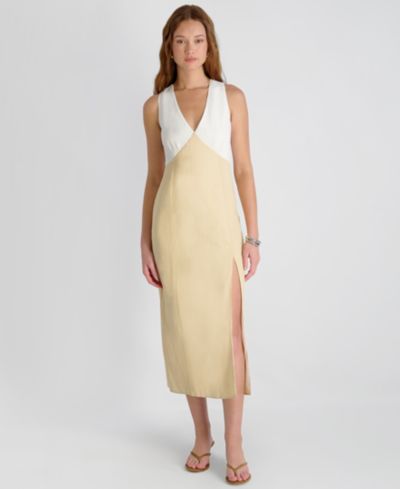 French Connection Women's Cooper Linen Contrast V-Neck Midi Dress