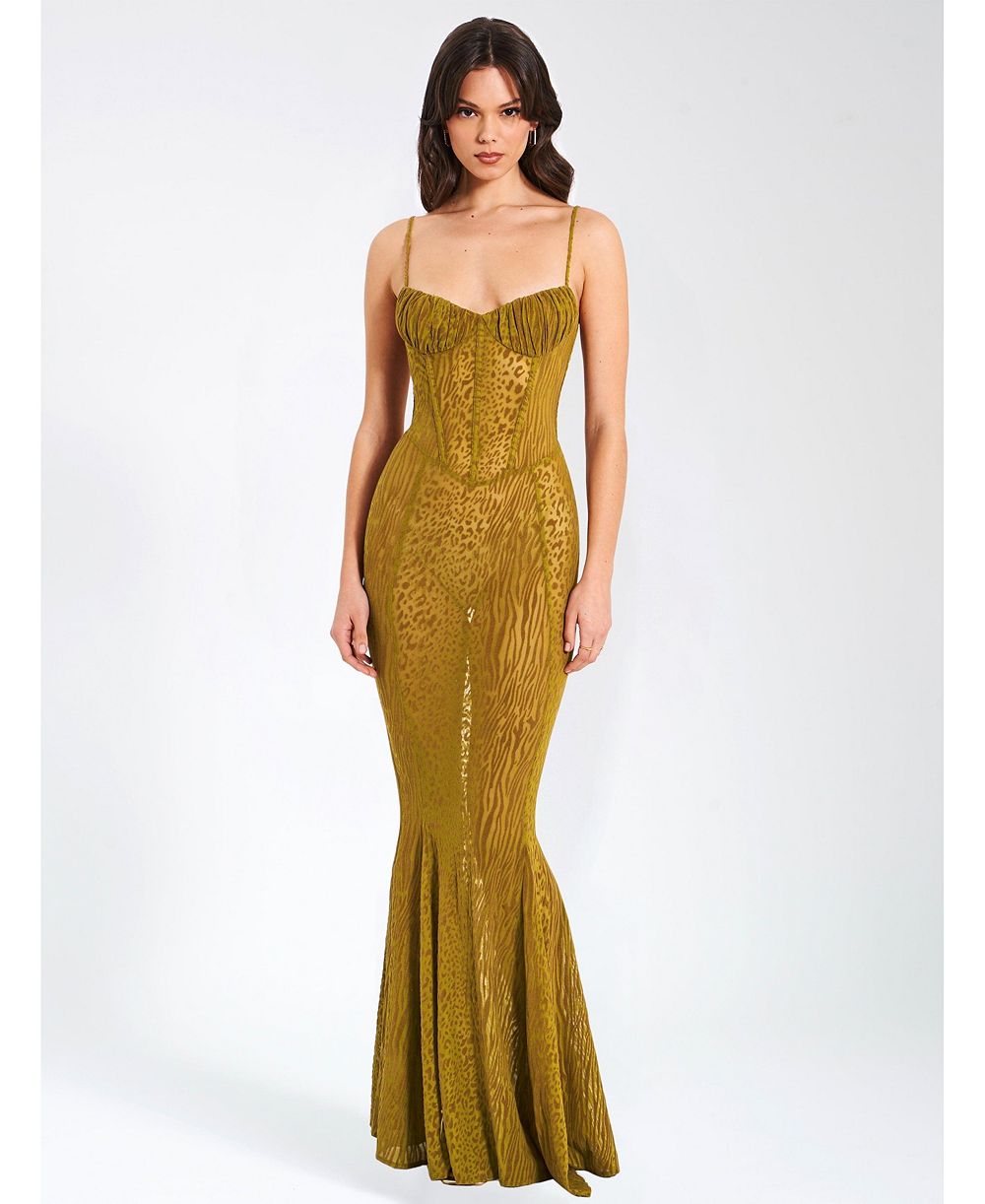 Женское макси-платье Miss Circle Ulani Gold Burnout Velvet Detail Mesh