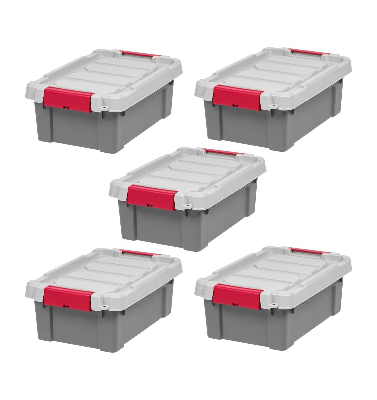 IRIS USA 3-Gallon Lockable Storage Totes with Lids, 5-Pack Heavy-Duty Stackable Containers for Garage Organization