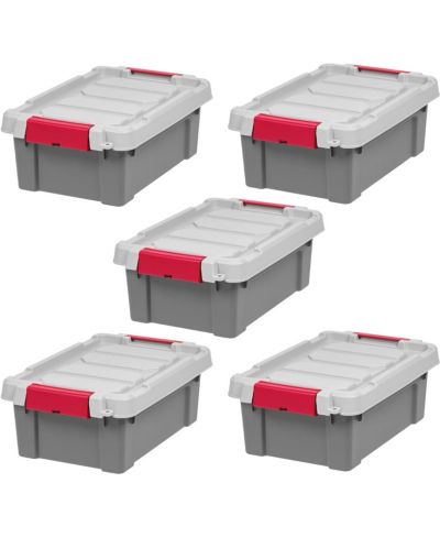 IRIS USA 3-Gallon Lockable Storage Totes with Lids, 5-Pack Heavy-Duty Stackable Containers for Garage Organization