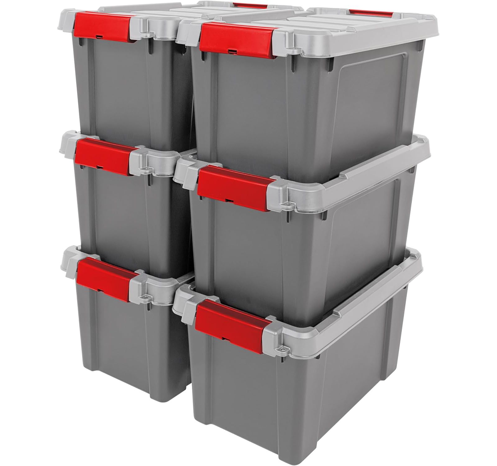 IRIS USA 5 Gallon Lockable Storage Totes with Lids, 6 Pack - Heavy-Duty Durable Stackable Containers, Large Garage Organizing Bins Moving Tubs
