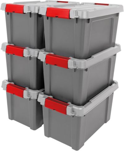 IRIS USA 5 Gallon Lockable Storage Totes with Lids, 6 Pack - Heavy-Duty Durable Stackable Containers, Large Garage Organizing Bins Moving Tubs