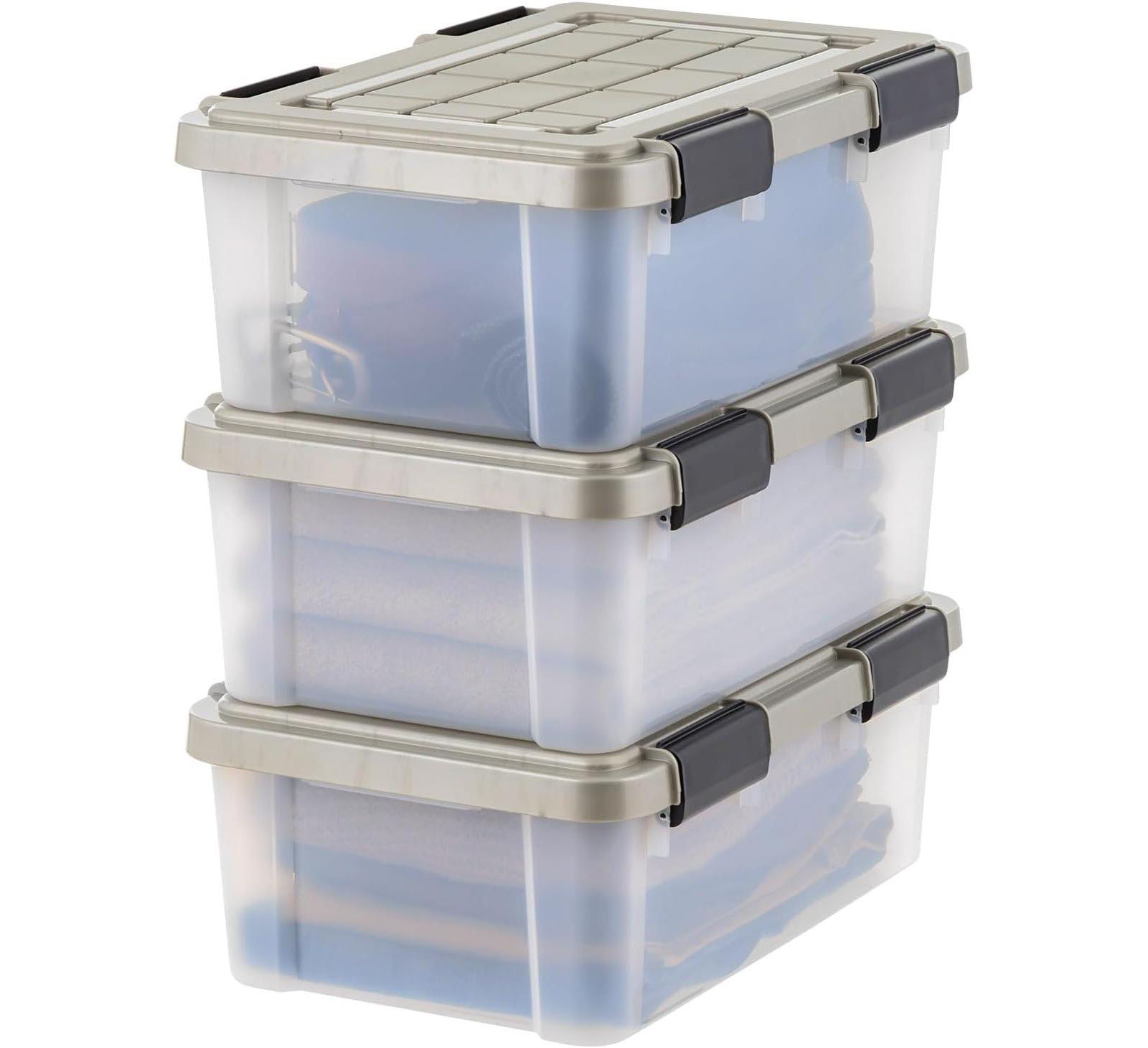 IRIS 16 Qt Storage Bins with Gasket Seal Lid, Clear/Chrome, 3Pk