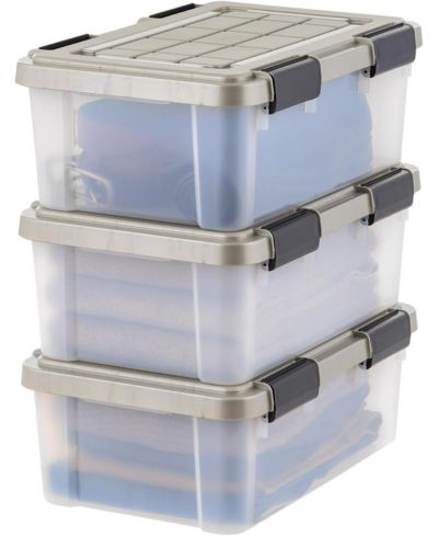 IRIS 16 Qt Storage Bins with Gasket Seal Lid, Clear/Chrome, 3Pk