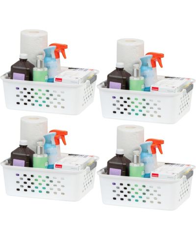 IRIS Medium Plastic Basket Storage, White, 4Pk
