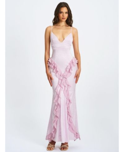 Miss Circle Women's Paolina Taro Pink Jacquard Ruffle Mermaid Maxi Dress