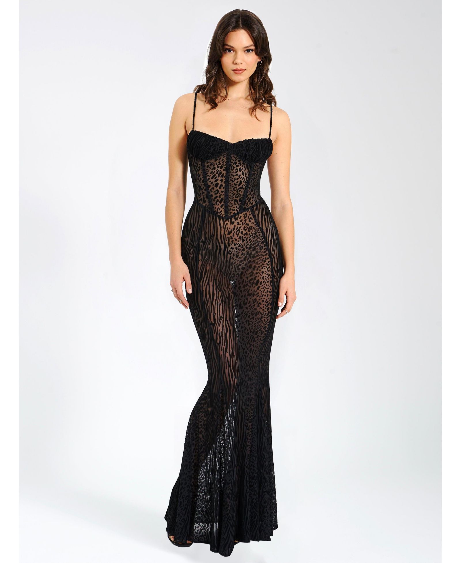Женское вечернее платье Miss Circle Ulani Black Burnout Velvet Mesh Maxi