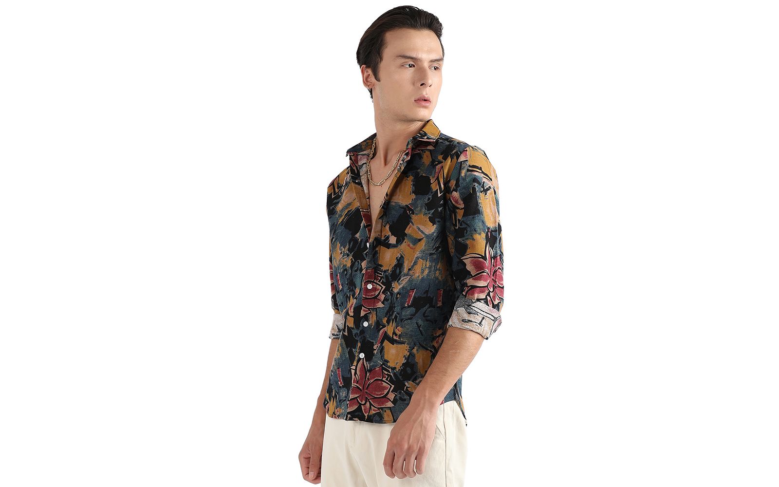Campus Sutra Men's Multicolour Artistic Flowers Shirt