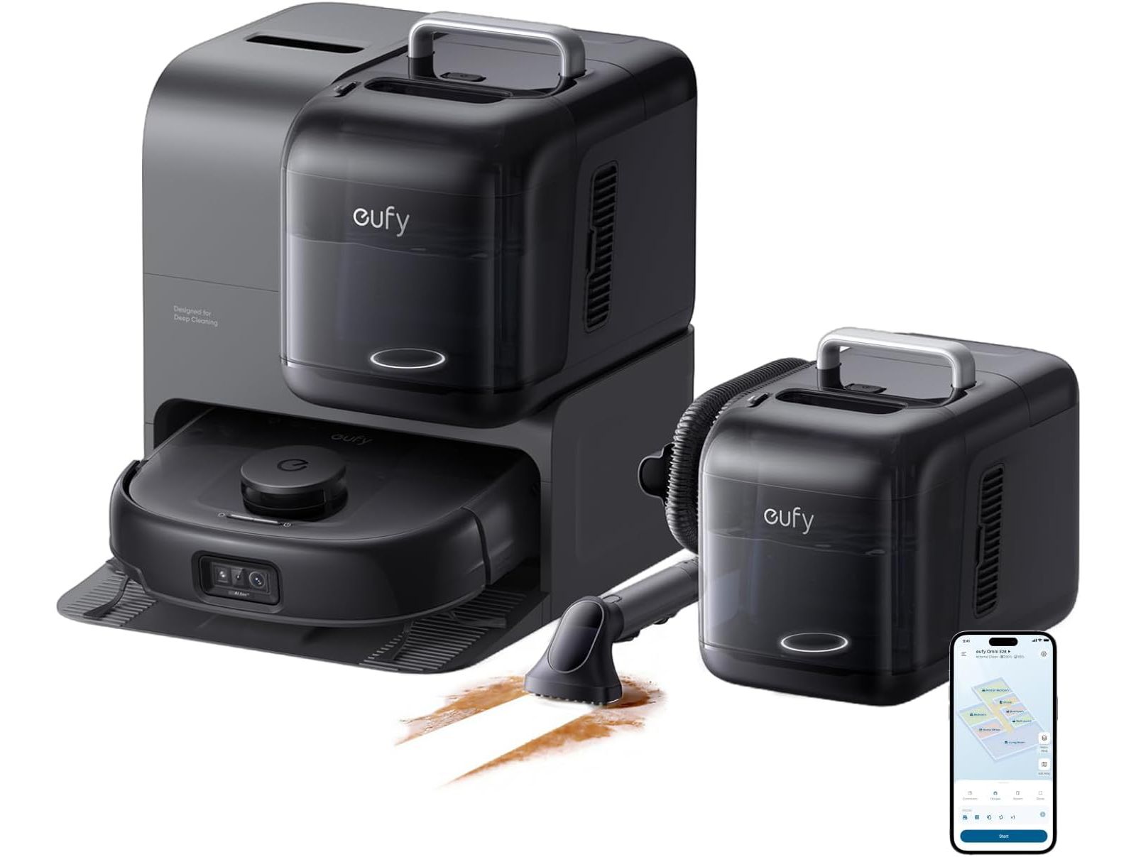eufy Robot Vacuum E28, 20,000 Pa Suction, Roller Mop with HydroJet System, Portable Carpet for Deep Cleaning,All-in-One Robot Vacuum and Mop Combo