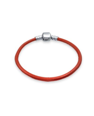 Браслет Bling Jewelry из натуральной красной кожи с серебром.925 и застежкой-бочонком