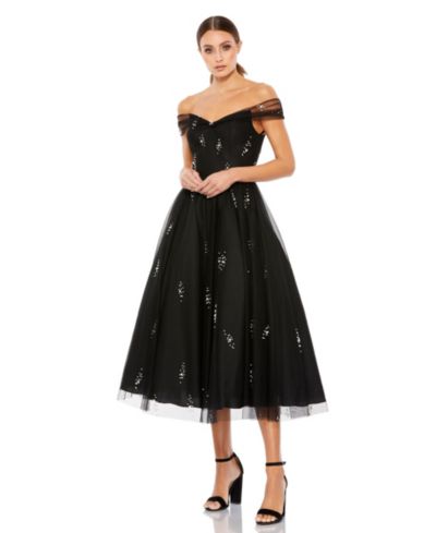 Коктейльное платье Mac Duggal Women's Petite Ieena Off The Shoulder Embellished Tulle
