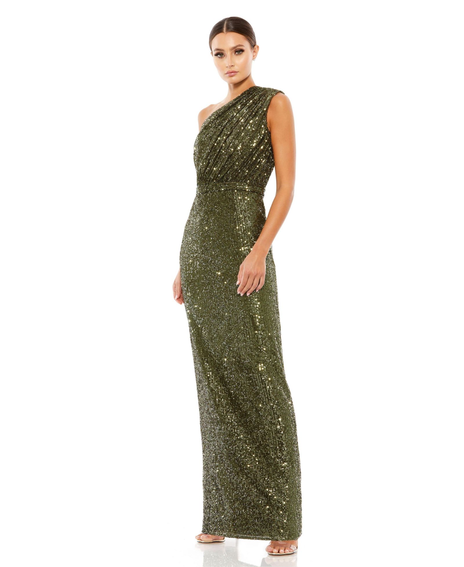 Mac Duggal Petite Petite One Shoulder Ruched Sequin Evening Gown