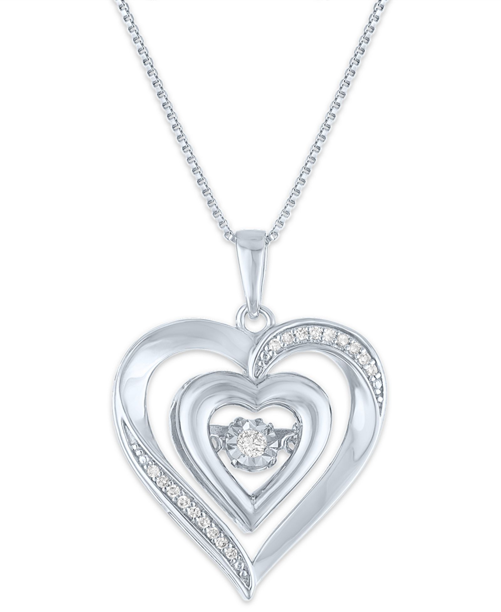 Подвеска Diamond Double Heart Pendant (1/10 ct. t.w.) Sterling Silver