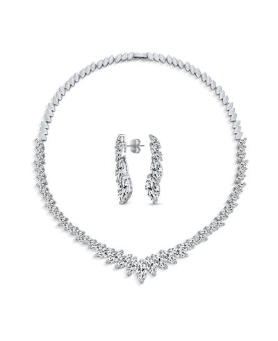 Комплект украшений Bling Jewelry Classic Marquise Leaf CZ Statement V Necklace Chandelier Earrings