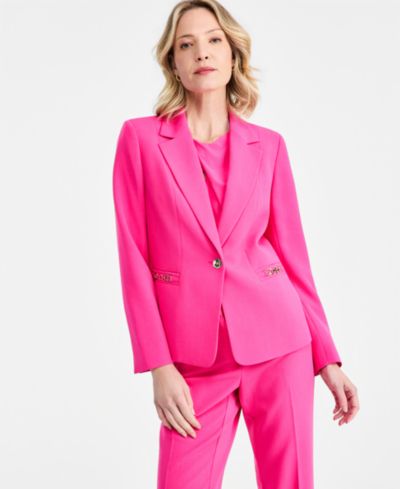 Kasper Petite Women's One-Button Chain-Trim Blazer