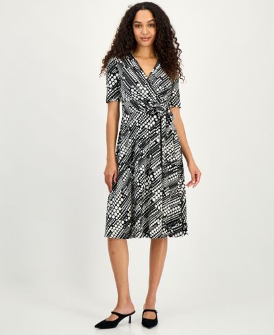 Женское миди-платье Kasper Printed Faux-Wrap