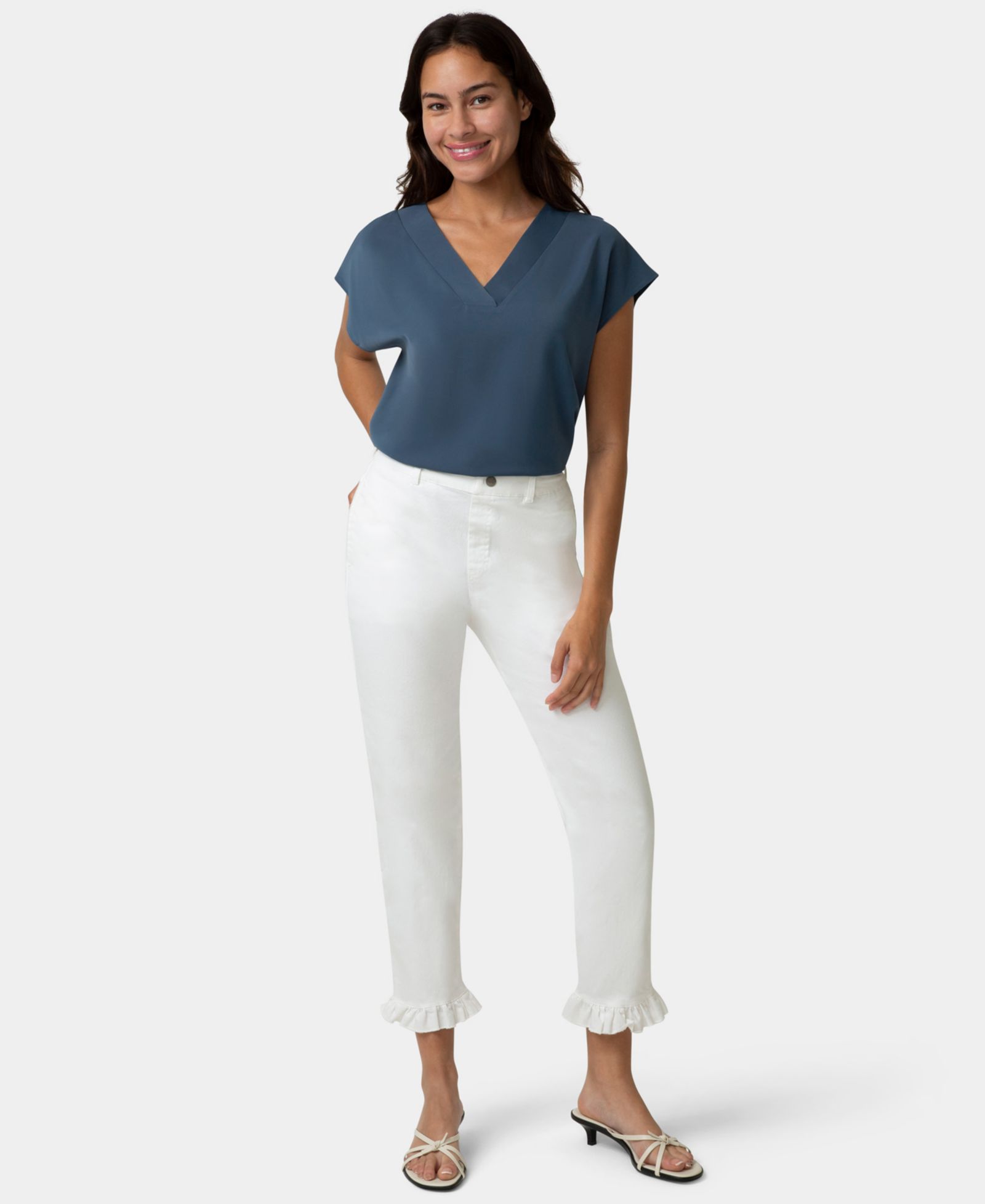 Hue Women's Ruffle Denim Skimmer Pull-On Pant
