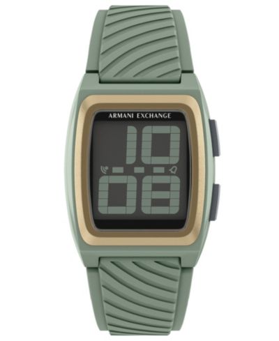 Armani Exchange Men's LCD Green Silicone Watch, 42mm