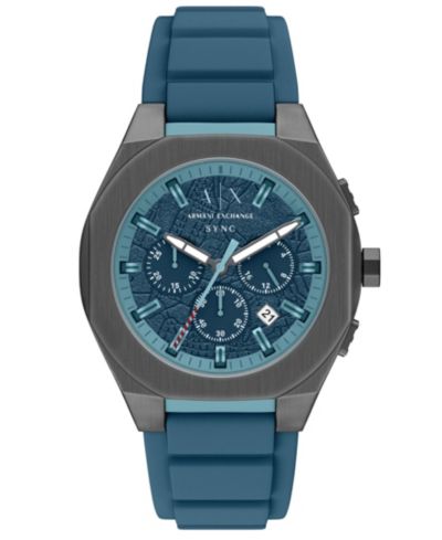 Armani Exchange Мужские кварцевые часы Sync с синим силиконовым ремешком, 44mm