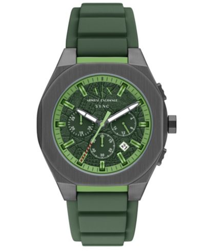 Мужские часы Armani Exchange Sync Quartz Chronograph, зеленый силиконовый ремешок, 44mm