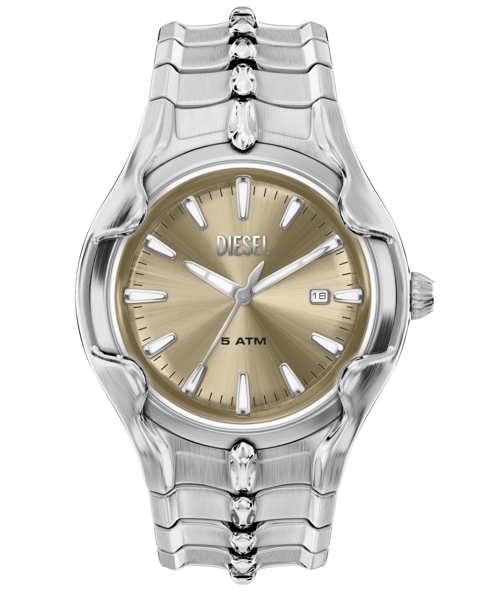 Diesel Men's Vert Quartz Three-Hand Date Silver Stainless Steel Watch, 45mm