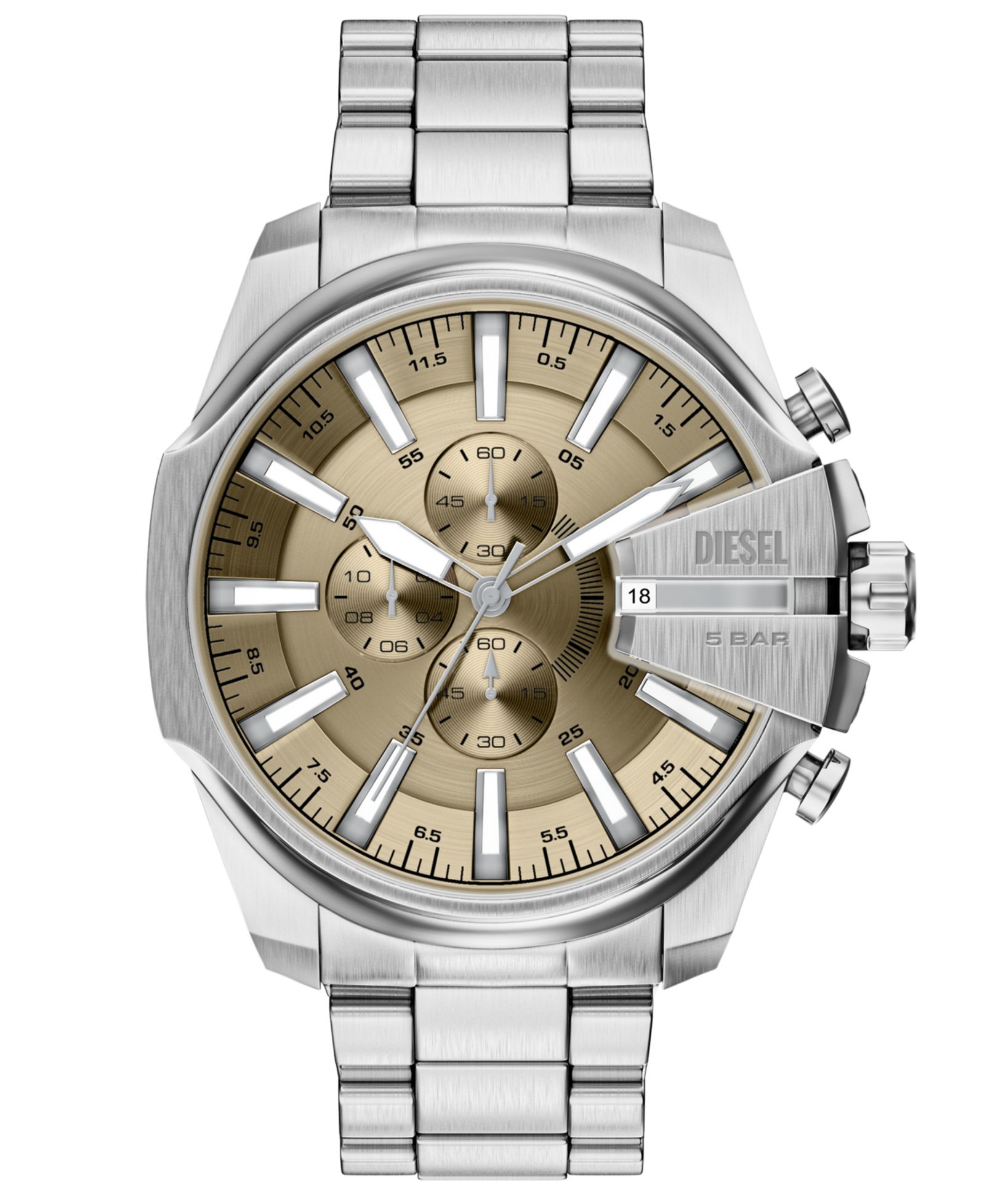 Diesel Men's Mega Chief Slim Quartz Chronograph Silver Stainless Steel Watch, 48mm