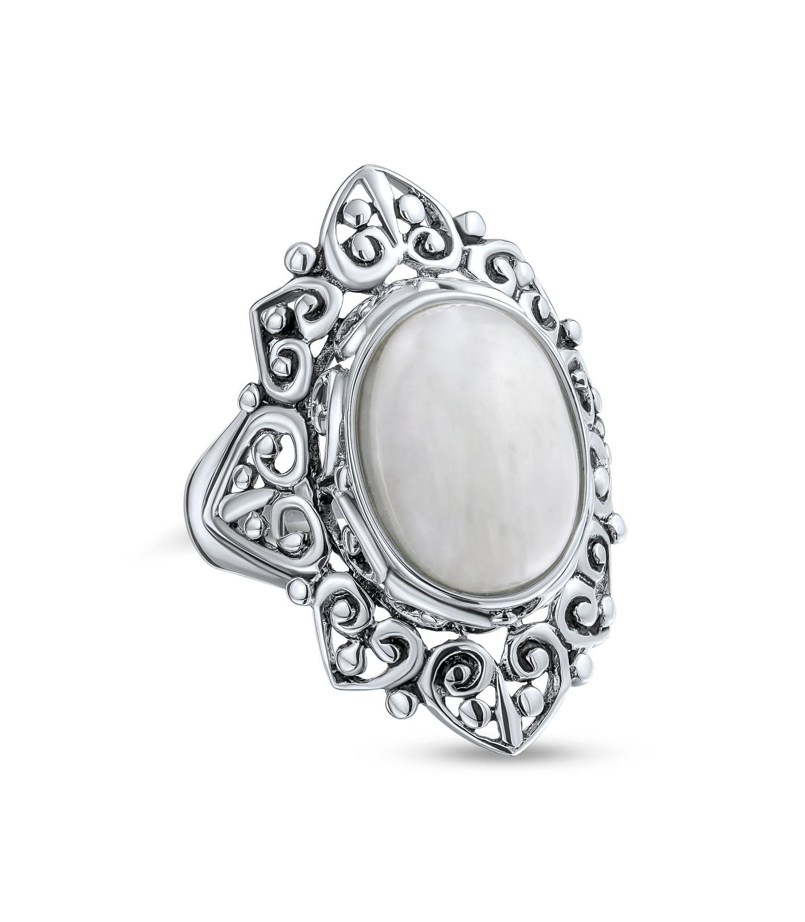 Кольцо Bling Jewelry Vintage Style Oval Cabochon Moonstone Full Finger Statement .925 Sterling Silver