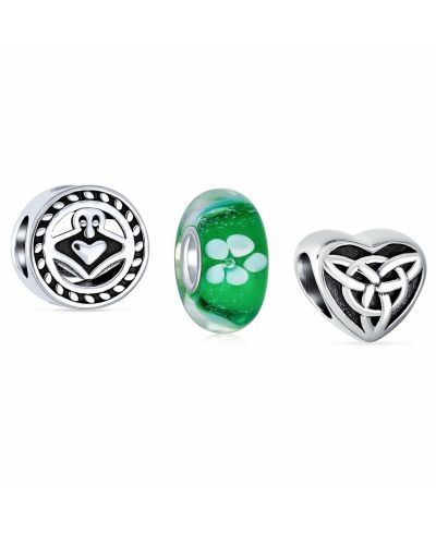 Набор подвесок Bling Jewelry Lucky Green Clover and Knot Claddagh Charm Bead.925 Sterling Silver
