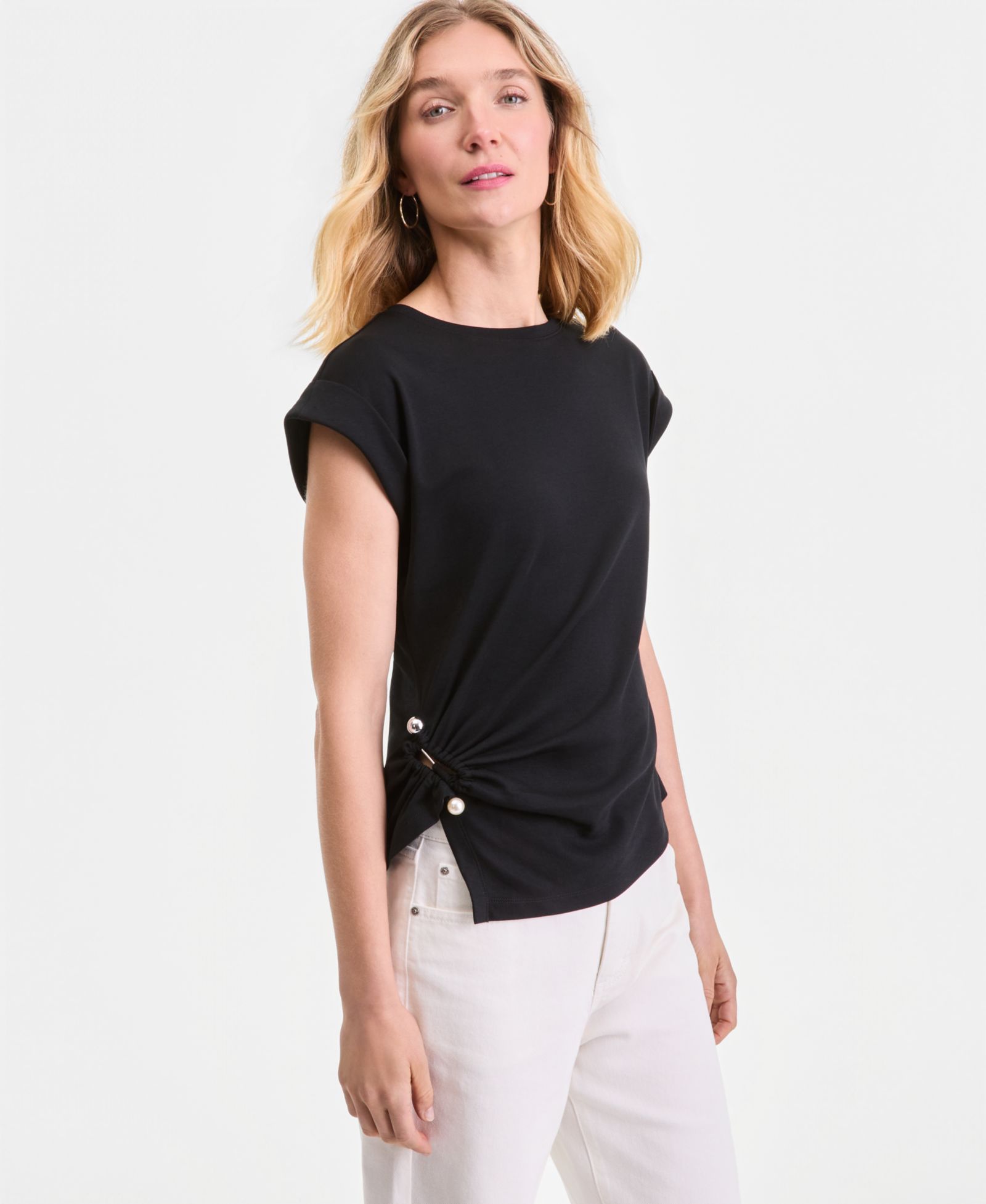 Женская футболка I.N.C. International Concepts Short Sleeve Side-Cinched Cotton