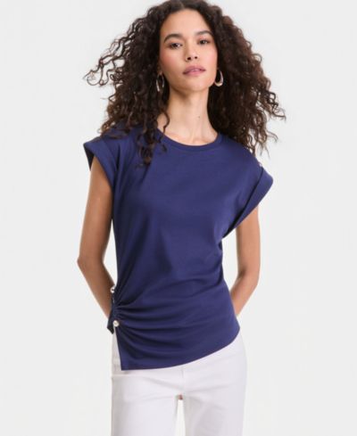 Женская футболка I.N.C. International Concepts Short Sleeve Side-Cinched Cotton