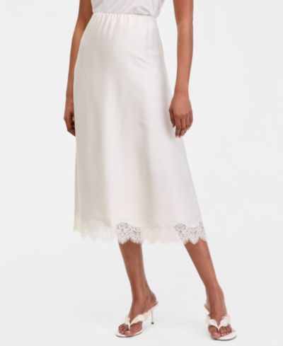 I.N.C. International Concepts Women's Lace-Trim Satin Midi Skirt, Macy's Exclusive