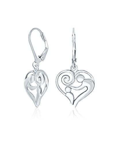 Серьги Bling Jewelry Loving Family Mother and Child Dangle Heart Shaped,.925 Sterling Silver