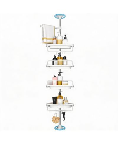 YIGII Extendable Rustproof Stainless Shower Caddy with 4 Shelves for Easy Drainage and Stability